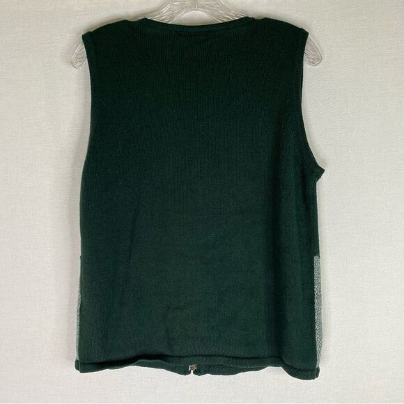 Allison Daley Cardigan Women’s Green Tan Sleeveless Fall Autumn Embroidered S - Picture 6 of 8